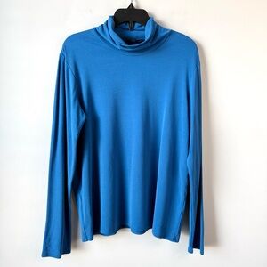 Eileen Fisher Silk Jersey Turtleneck Top Blue M